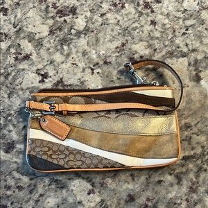 Coach Gold and Brown Clutch with Signature Monogram